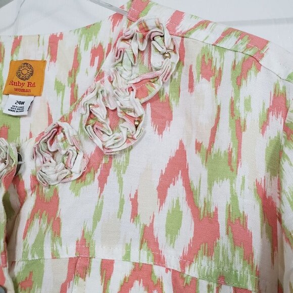 Ruby Rd Ikat Jacket Linen Rayon Beaded Lightweight Button Front Womens Size 24W - Picture 3 of 9